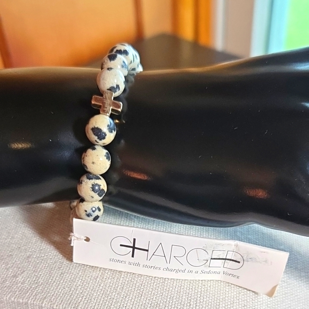 Dalmatian Jasper Bead Stretch Bracelet NWT